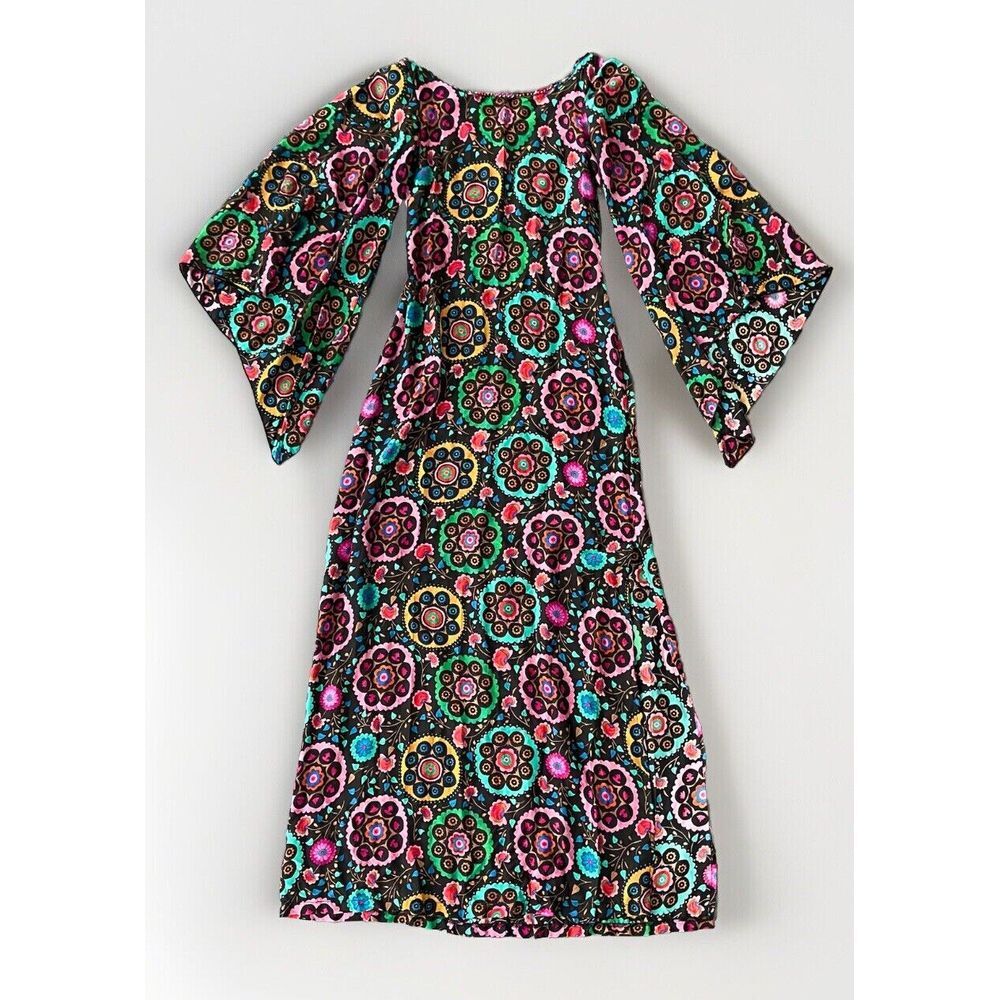 Anjuna‎ $800 Silk Maxi Caftan Dress With Beaded Backdrop Jewels XS Italy